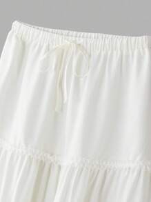 Maija 女士米色蝴蝶结装饰夏季半身裙，波西米亚现代度假浪漫风格，舒适腰部蝴蝶结装饰A字全裙 - 白色 - 查看 11