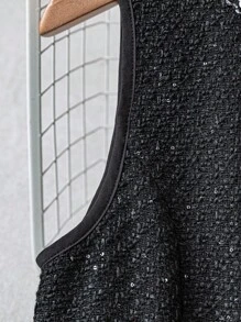 GlowEve Women's Elegant Sleeveless Knee-Length Patchwork Ribbon Trim Dress - Black - View 3