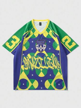 Prep T-shirt à manches courtes style blocs de couleurs américain unisexe