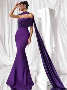 Coutiva Women's Rhinestone Decorated Mermaid Formal Evening Gown - Dark Purple - View 6