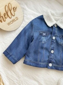 SHEIN Giacca casual con fodera termica per neonata, adatta per autunno/inverno