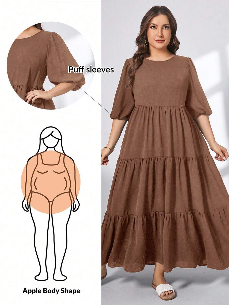 SHEIN Essnce 大码女式黑色连衣裙、可爱连衣裙、超宽松长裙、节日连衣裙、海滩度假服装、音乐会服装、女士夏季服装、女士夏季连衣裙、女士春季服装、女士音乐会服装、女士复活节连衣裙、孕妇装、摄影服装、女士节日服装、女士端庄连衣裙 - 棕色 - 查看 1