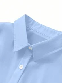 INAWLY Camisa larga de mujer de un solo pecho, de unicolor, casual y holgada, de manga larga