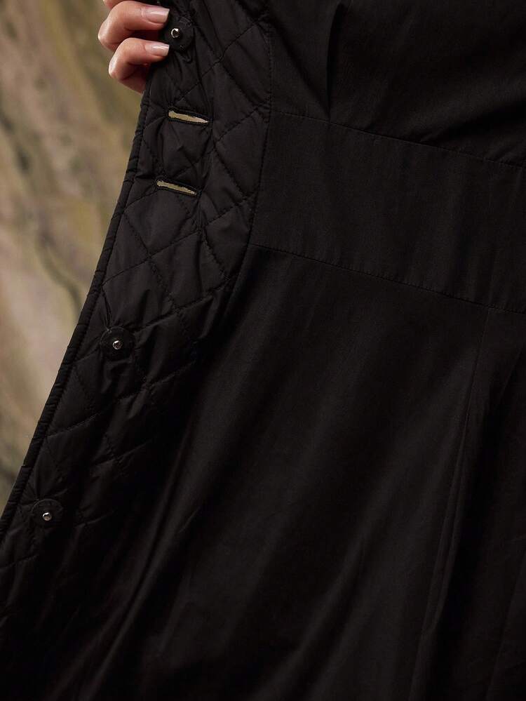 CASACO DE INVERNO ACOLCHOADO COM BOTÕES E PELO SINTÉTICO CONTRASTANTE PARA OUTONO E INVERNO