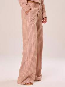 MUSERA Tailored Mid Rise Pinstripe Wide Leg Trouser Business Casual Spring - Brown - View 4