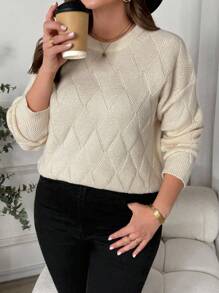 SHEIN Clasi 大码女式套头毛衣，优雅套头毛衣，百搭套头毛衣，秋冬女式针织套头毛衣，女士秋季毛衣，女士针织套头毛衣，女士针织衫，秋季毛衣，套头针织毛衣，女士针织毛衣，套头毛衣，女士毛衣，教师款套头毛衣，大码女式套头毛衣，女士办公室款套头毛衣，冬季外出款套头毛衣 - 杏色 - 查看 6