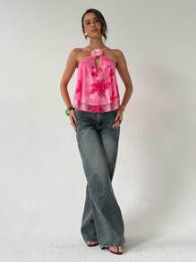 Aloruh Damen Lässig Blumen Muster Dekorativer Trägertop, Sommer