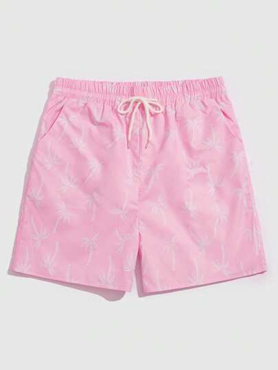 Street Life Plus Size Women Palm Tree Print Drawstring Waist Pocket Shorts