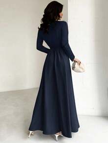 Firerie Damen elegantes einfarbiges Kleid mit Taillengürtel