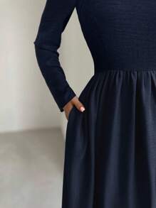 Firerie Damen elegantes einfarbiges Kleid mit Taillengürtel