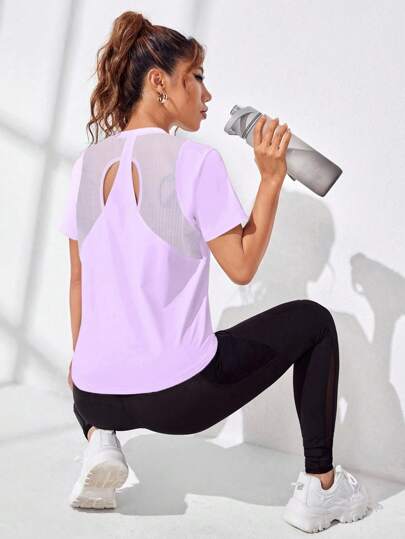 Easithlete Women's Solid Color Cutout Back Short Sleeve Casual Fitness Sports T-Shirt