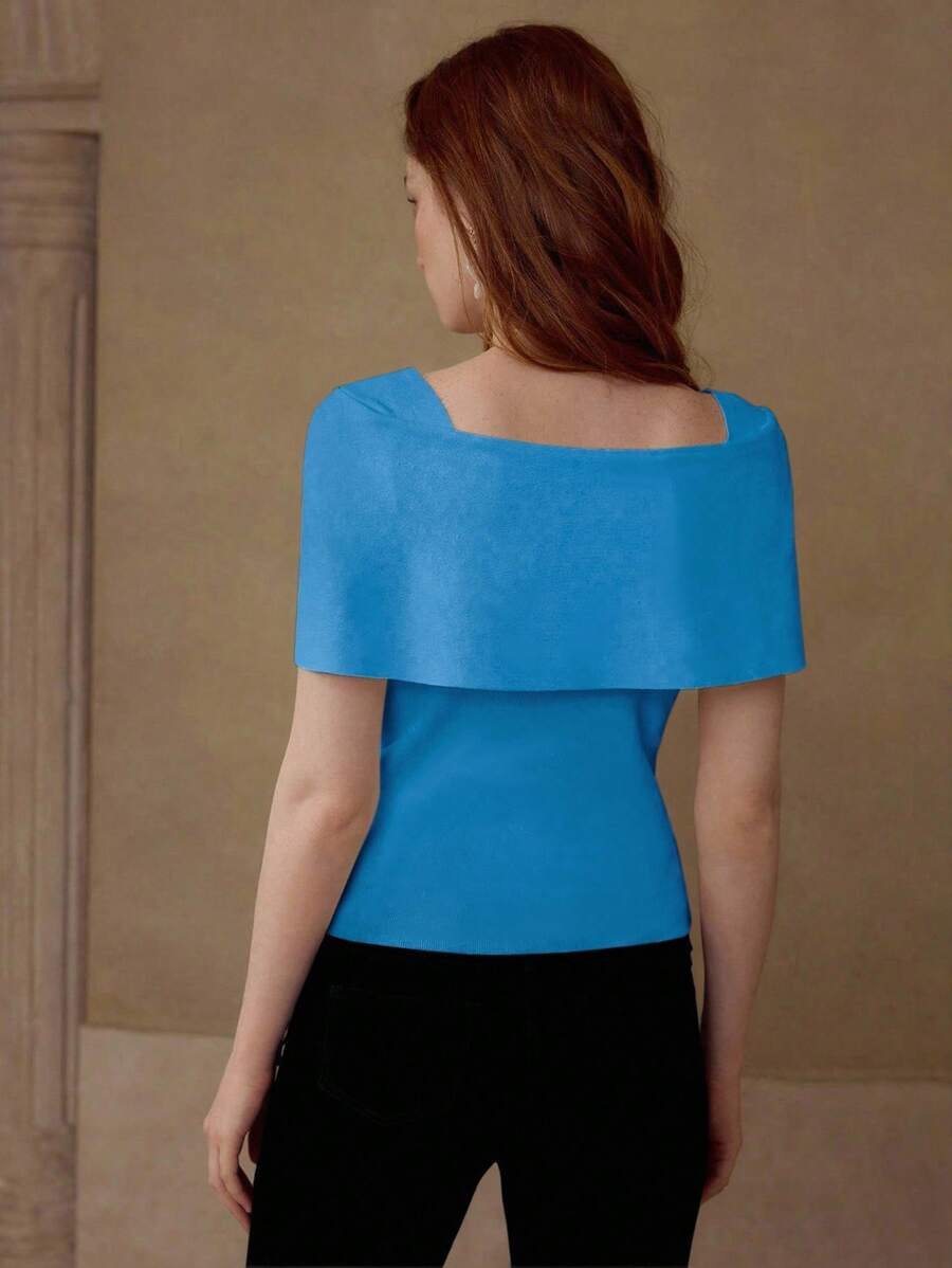 MOTF PREMIUM FAUX PEARL DETAIL RUCHED KNIT TOP - Blue - View 2