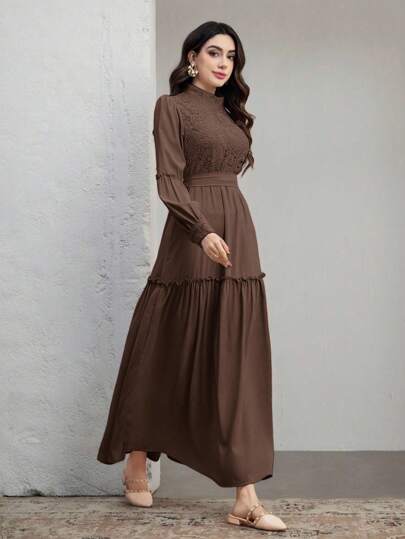 Graceveil Women's Patchwork Cashew Lace Collar Long Sleeve Elegant Dress Fall Cloth For Women