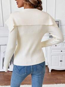 EMERY ROSE Casual Solid Color Knit Cardigan, Autumn/Winter - White - View 2
