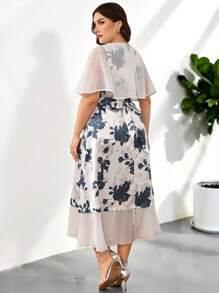 Seusyu Vestido mini elegante de talla grande con estampado floral de patchwork - Multicolor - Ver 2
