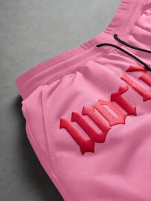 PAVTROS 男士夏季休闲宽松阔腿抽绳短裤 - 粉色 - 查看 5