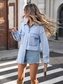 EMERY ROSE Casual & Elegant Women's Denim Jacket - Blue - View 7