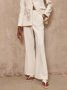 SHEIN Privé VITNOS 新款优雅女士套装，秋季服装，商务休闲女装，女士办公室着装，女士教师装，奢华舞会聚会派对宴会，低调奢华闪耀的节日派对狂欢节郊游度假热门户外丰富层次感婚礼季宴会万圣节圣诞节新年时尚秋季新款女士晚宴之夜精致浪漫 - 杏色 - 查看 7