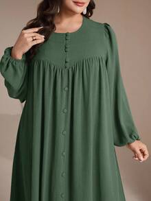 Veilorie Vestido elegante de unicolor estilo árabe para mujer de talla grande - Verde militar - Ver 2
