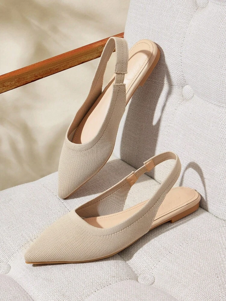 CUCCOO BASICS Pointed Toe Flat Shoes, Comfortable Knit Material, Breathable Slip-On Flats For Women, Apricot Color For Christmas Spring Shoes