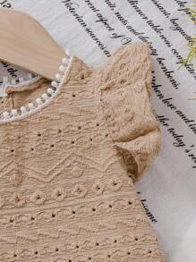 SHEIN 2pcs Baby Girls 0-3 Years Old Casual Sweet Daily Outgoing Cap Sleeve T-Shirt Vest Top And Shorts Set, Spring/Summer - Apricot - View 3