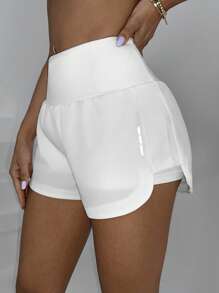 Sovereign Charm 纯色高腰开叉下摆夏季时尚运动短裤