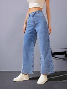 Jeanoix Women High Waist Wide Leg Straight Leg Jeans