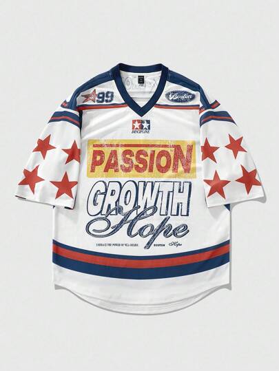 Prep Camiseta de manga corta tipo jersey de hockey con estilo callejero Y2K de moda americana para hombre en verano