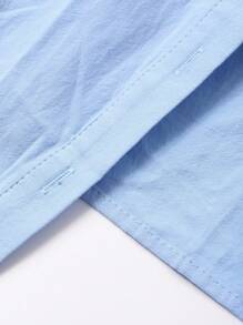 DAZY Women's Solid Color Blue Drop Shoulder Long Sleeve Single-Breasted Cropped Casual Shirt - Blue - View 7