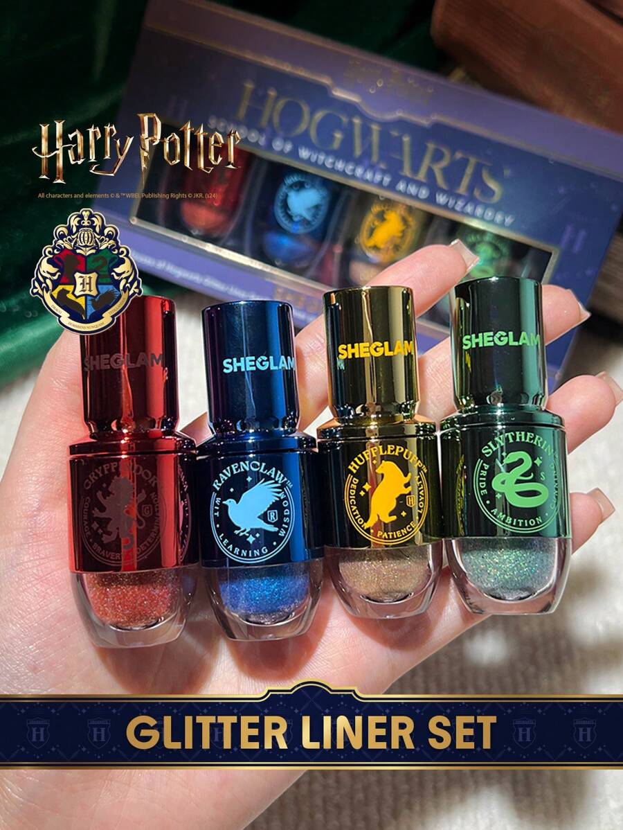 Harry Potter™ X SHEGLAM Juego de delineadores con purpurina Houses Of , sombras de ojos individuales multiusos, purpurina líquida, pigmentos de alta duración Graduación Cumpleaños Vacaciones Verano Otoño Y2k Elegante Moda Mujeres Niñas Maquillaje Cosmético Belleza Fiesta Playa Viaje Camping Aire libre Escuela Campus Excursión Festivales Decoración Regalo Presente Rosa Chica Cosplay Mejor Color Encanto Vibra