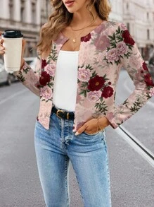 Shutterstock Glamance 休闲简约印花女式外套，适合秋季、返校、工作、秋冬季商务休闲穿着。 - 粉色 - 查看 5