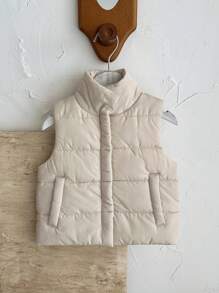 SHEIN Playful Pals Áo vest cổ trụ dệt kim dễ thương cho bé gái - Màu be - Xem 4