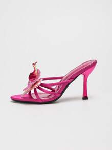 CUCCOO SZL 女士时尚金属紫红色兰花装饰细高跟凉鞋，适合度假和派对 - 玫紅色 - 查看 9