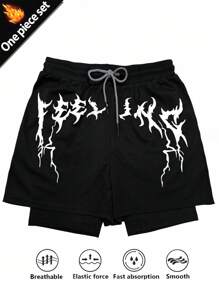 Manfinity Sport Corelite Men's Contrast Color Print Drawstring Waist Sports Shorts