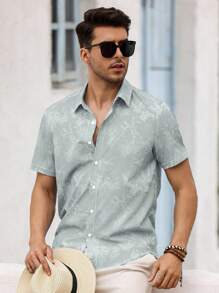 Manfinity RSRT Men Tropical Print Short Sleeve Shirt For Summer - Grey - View 3