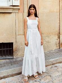Maija 女式简约纯色束腰荷叶边肩带可调节腰部休闲假日迷你连衣裙女式端庄连衣裙女式端庄连衣裙女式毕业礼服夏季度假连衣裙夏季度假连衣裙 Fairycore 全白全白派对装女式婚礼宾客礼服优雅波西米亚风女装波西米亚风女装婚礼宾客礼服女式婚礼宾客礼服婚礼宾客礼服 - 白色 - 查看 12