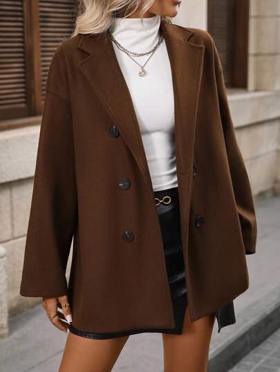 INAWLY Chaqueta de doble botonadura de unicolor versátil y de moda, para otoño/invierno