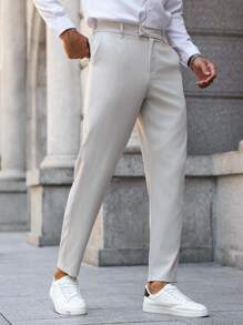 Manfinity Bizformal Pantalones casuales rectos con bolsillos lisos para hombre, adecuados para la oficina y el transporte