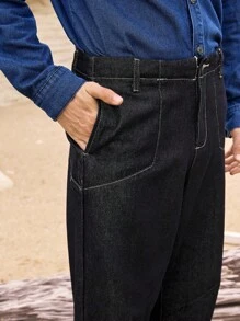 Manfinity Homme Men's Casual Loose Straight Leg Jeans With Unique Design, Mature Spring/Summer Style - Blue - View 5