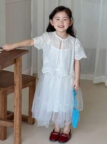 Dazy Kids 女童夏季纯色休闲清新衬衫套装 - 杏色 - 查看 4