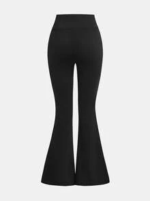 SHEIN Girlism 少女高腰紧身弹力瑜伽休闲喇叭裤，带口袋 - 黑色 - 查看 2