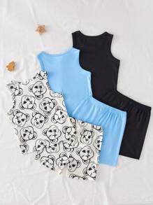 小男孩简约时尚蓝/黑/白熊印花无袖背心和三角裤内衣套装 - 彩色 - 查看 2