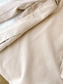 SHEIN Serisse Kids Tween Girls Classic Lapel Button Pocket Mid-Length Overcoat, Suitable For Weekend, Casual Outing, Back To School, Autumn/Winter, Girls Overcoat, Girl Coat, Tween Coat, Girls Winter Coat Fall - Khaki - View 10