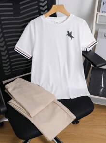 2-Pack Tween Boy White Summer Casual School Back-To-School Clothes,Round Neck T-Shirt With Small Pattern & Straight Pants Set For Kids Toddler Boys - White - View 3