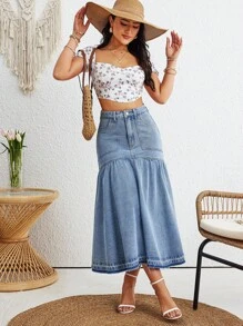 Selenza Women's Denim Ruffle Hem Skirt - Light Wash - View 6