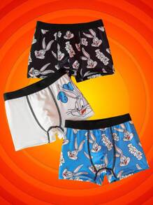 LOONEY TUNES X SHEIN 3 pièces Boxers pour jeune garçon avec motif de bande dessinée