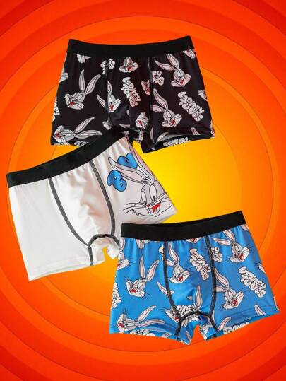 LOONEY TUNES X SHEIN 3 pièces Boxers pour jeune garçon avec motif de bande dessinée