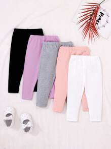 SHEIN Playful Pals 女婴心形印花松紧腰休闲裤 - 彩色 - 查看 2