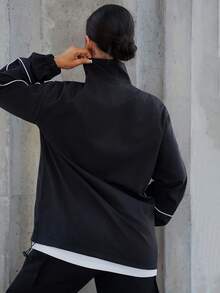 SAYEHFBABY Chaqueta deportiva blanca con cremallera y decoración de ribete a rayas