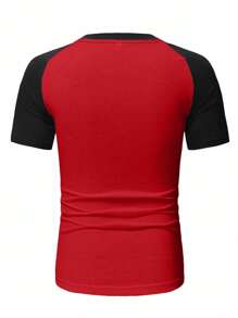 EURMUSE Camiseta de manga raglán con bloques de color 100% algodón para hombre - Rojo - Ver 2